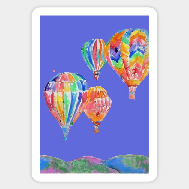 Hot Air Balloon Watercolor Painting on Purple Balloons Sticker by SarahRajkotwala